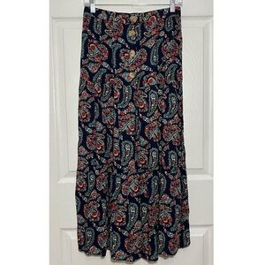 EPISODE Navy Blue Multicolored Paisley Print Tiered Midi Skirt | size Medium